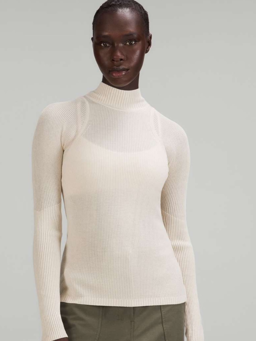 Lululemon Womens Cream Ribbed Long-Sleeve Sweater
